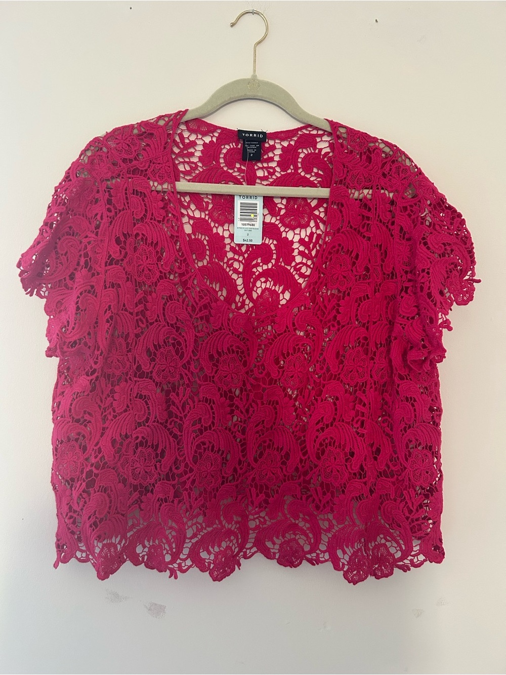 Torrid Size 2 Raspberry Lace V-Neck Top - Picture 2 of 7